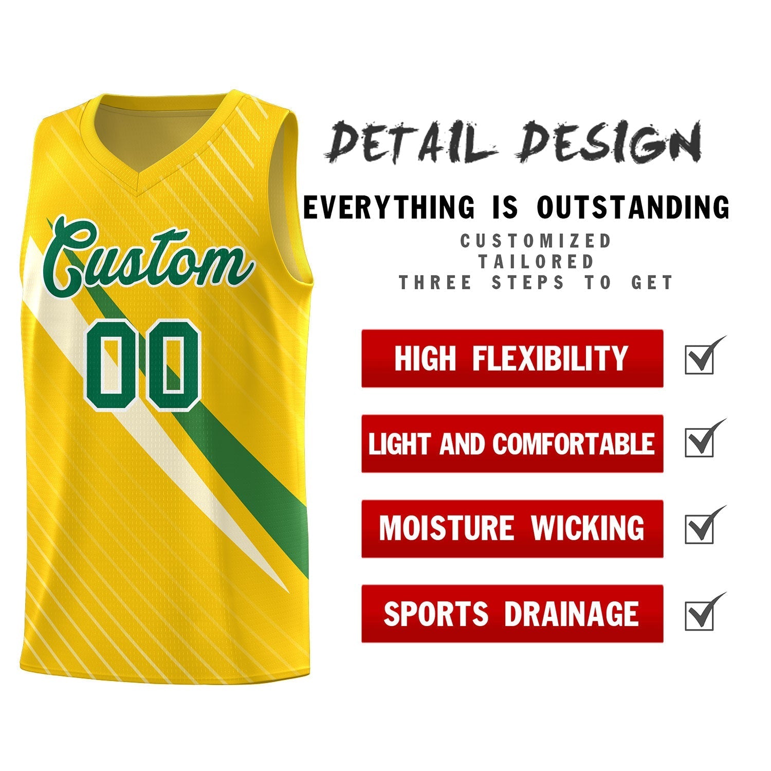 Custom Gold Diagonal Pinstripe Pattern Color Block Sports Uniform Basketball Jersey