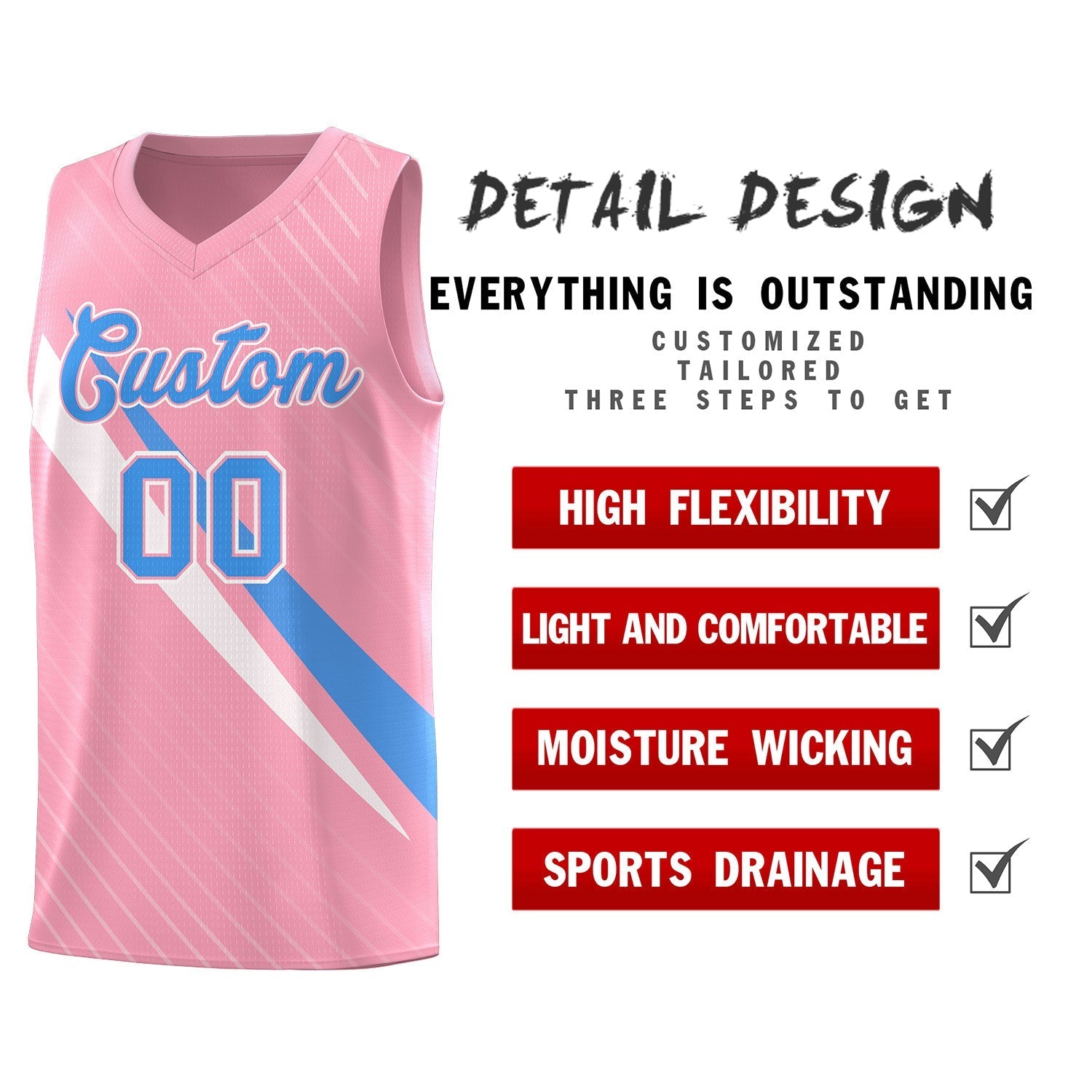 Custom Light Pink Diagonal Pinstripe Pattern Color Block Sports Uniform Basketball Jersey