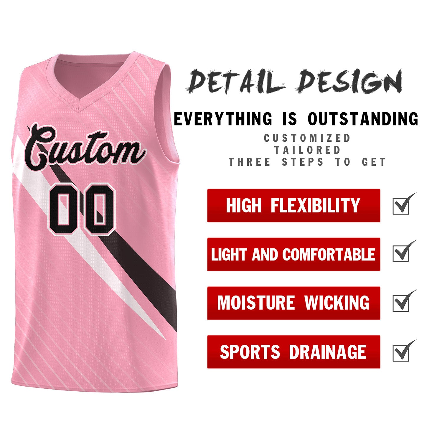 Custom Light Pink Diagonal Pinstripe Pattern Color Block Sports Uniform Basketball Jersey