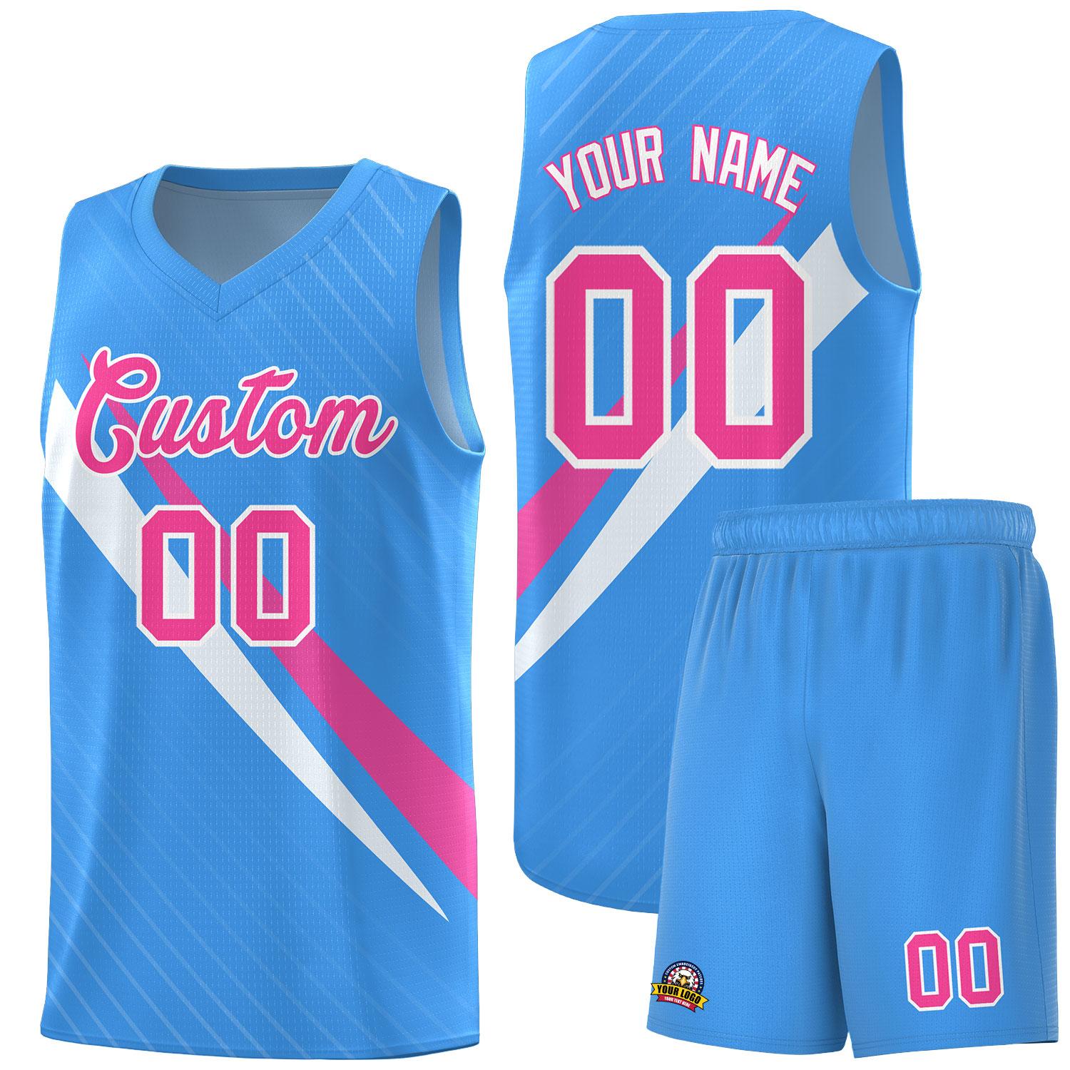 Custom Light Blue Diagonal Pinstripe Pattern Color Block Sports Uniform Basketball Jersey