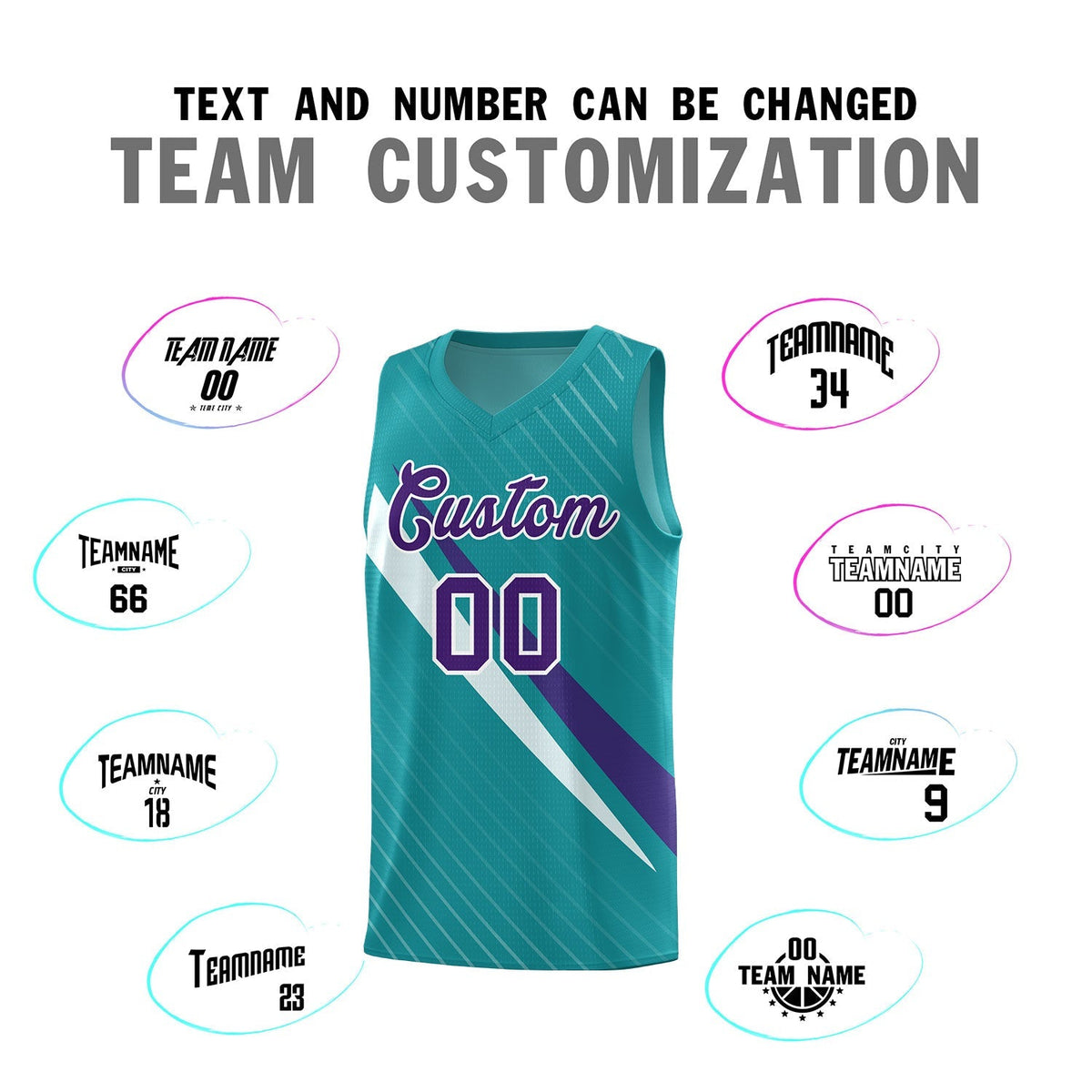 Custom Aqua Diagonal Pinstripe Pattern Color Block Sports Uniform Basketball Jersey