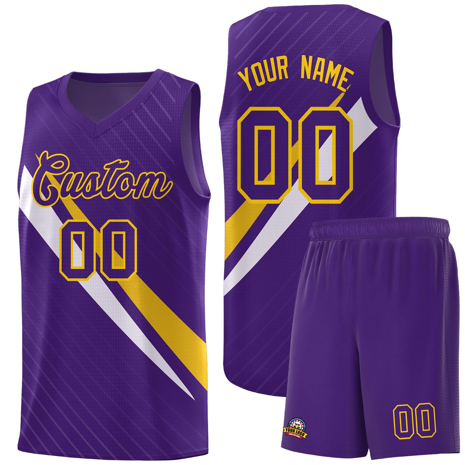 Custom Purple Diagonal Pinstripe Pattern Color Block Sports Uniform Basketball Jersey