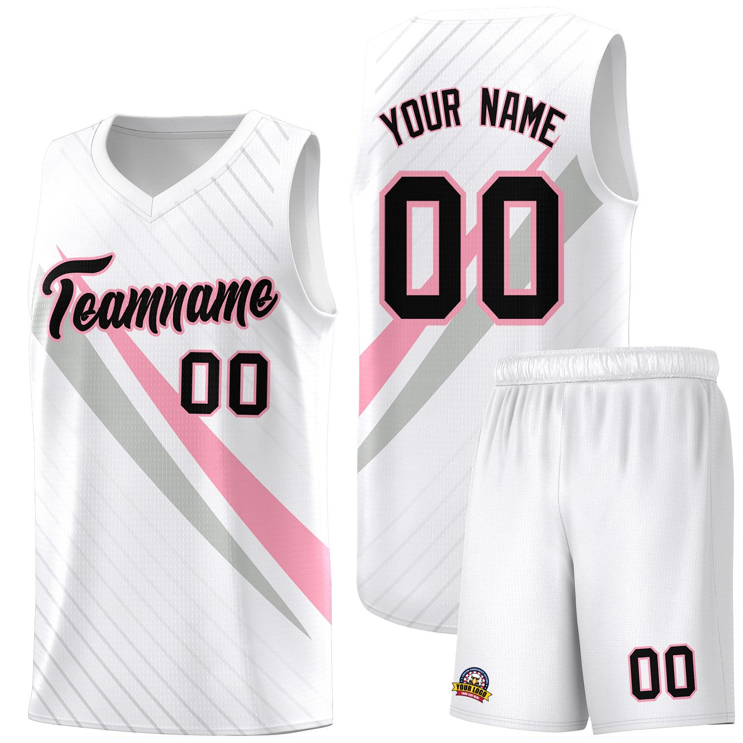 Custom White Diagonal Pinstripe Pattern Color Block Sports Uniform Basketball Jersey