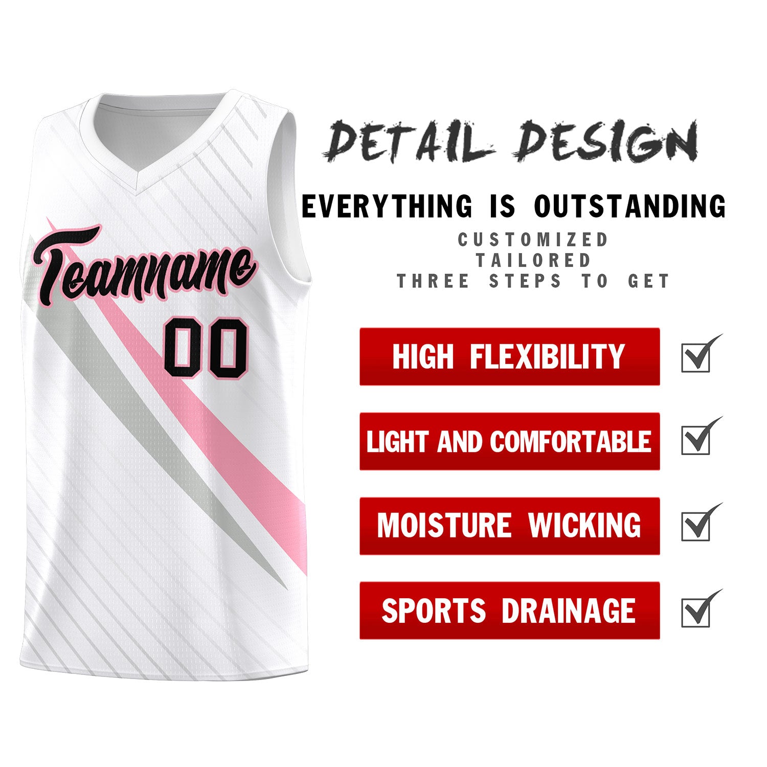 Custom White Diagonal Pinstripe Pattern Color Block Sports Uniform Basketball Jersey