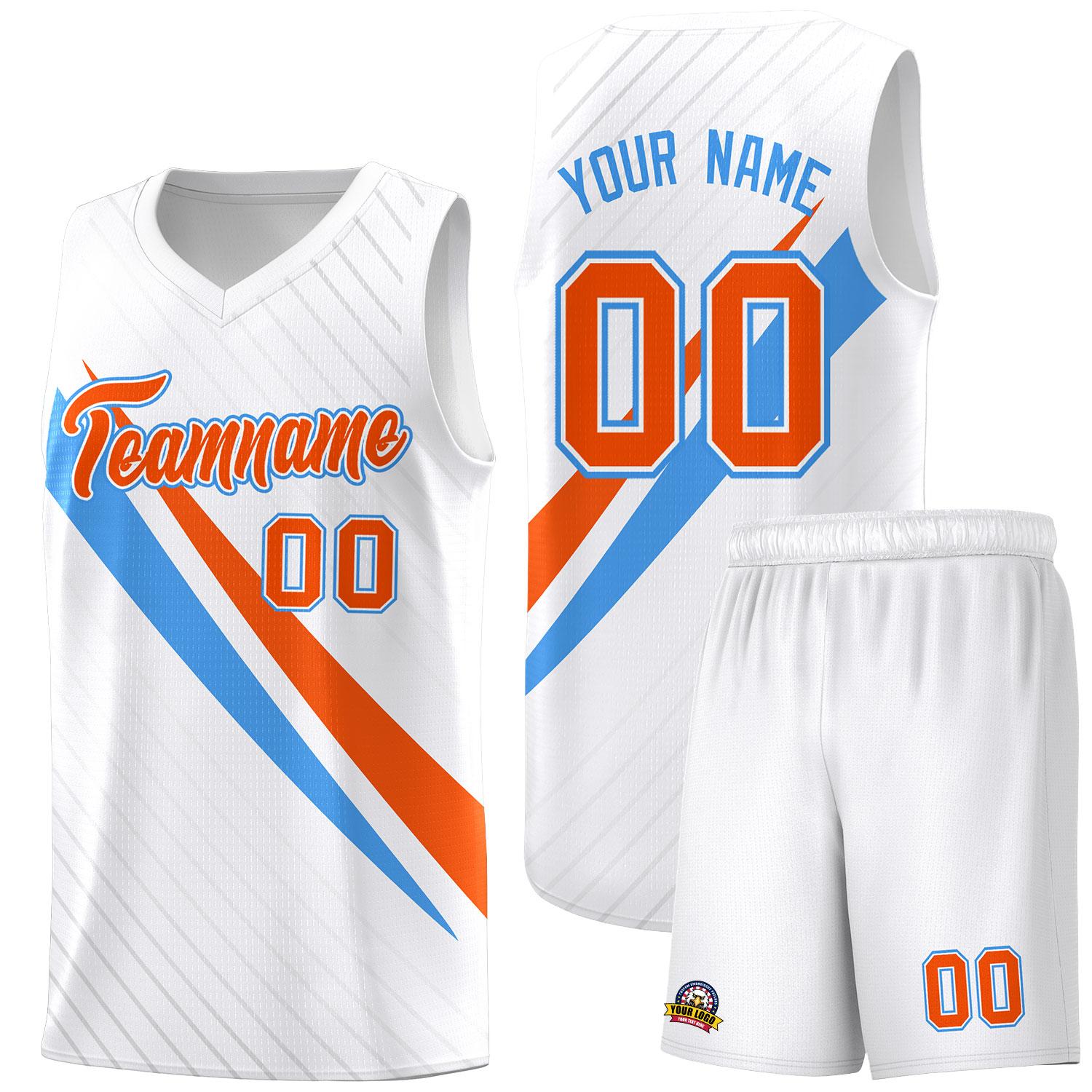 Custom White Diagonal Pinstripe Pattern Color Block Sports Uniform Basketball Jersey