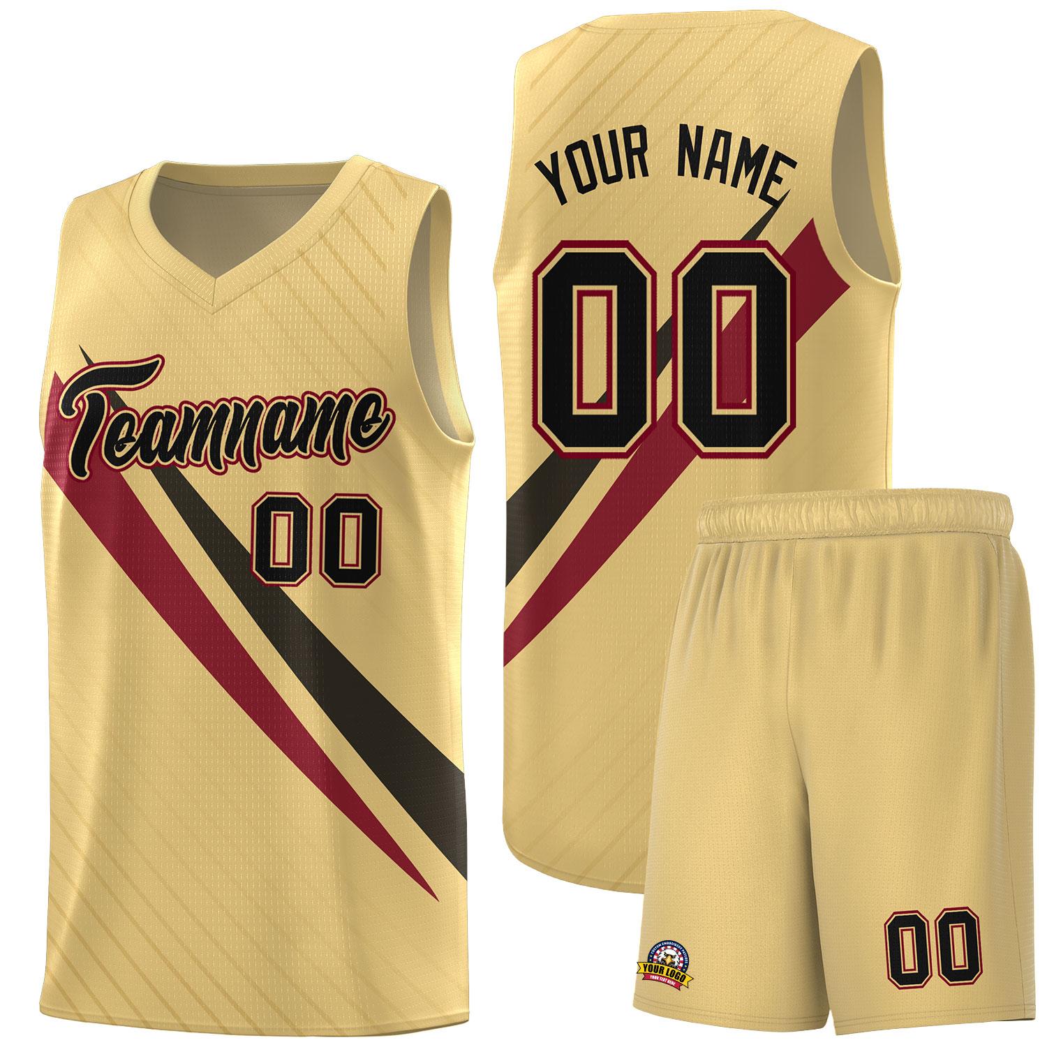 Custom Khaki Diagonal Pinstripe Pattern Color Block Sports Uniform Basketball Jersey