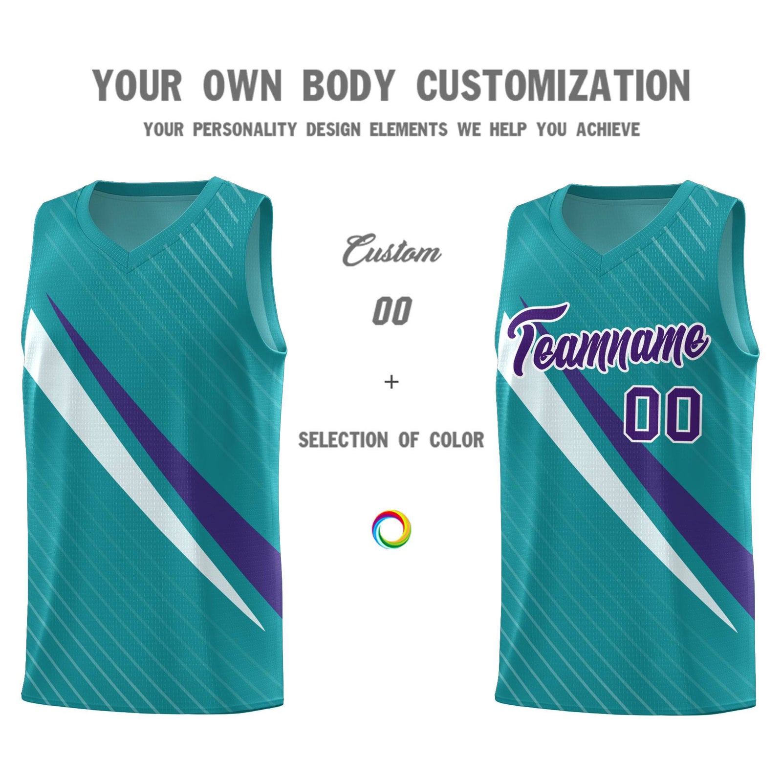 Custom Aqua Diagonal Pinstripe Pattern Color Block Sports Uniform Basketball Jersey