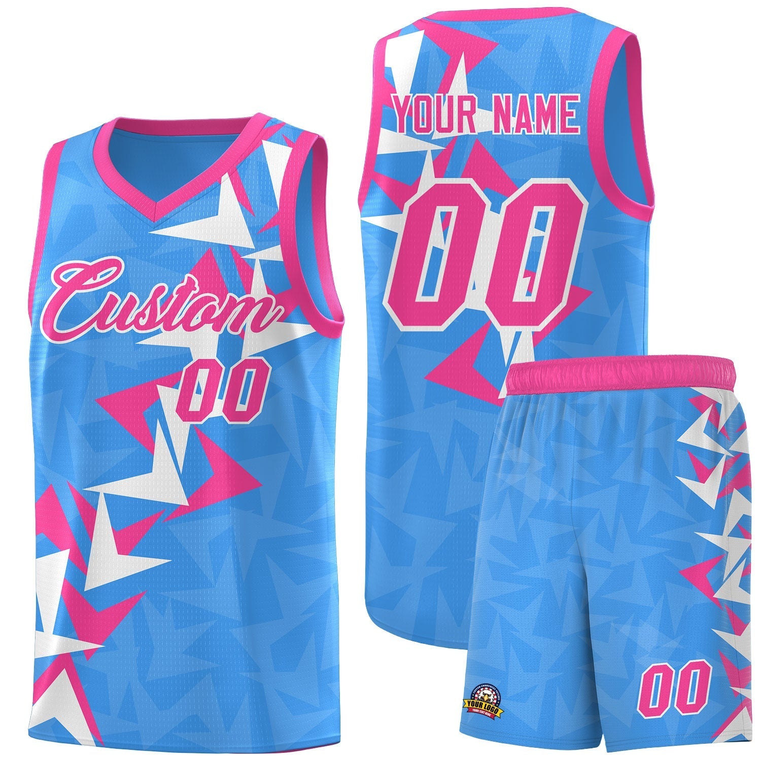Custom Light Blue Boomerang Pattern Sets Basketball Jersey