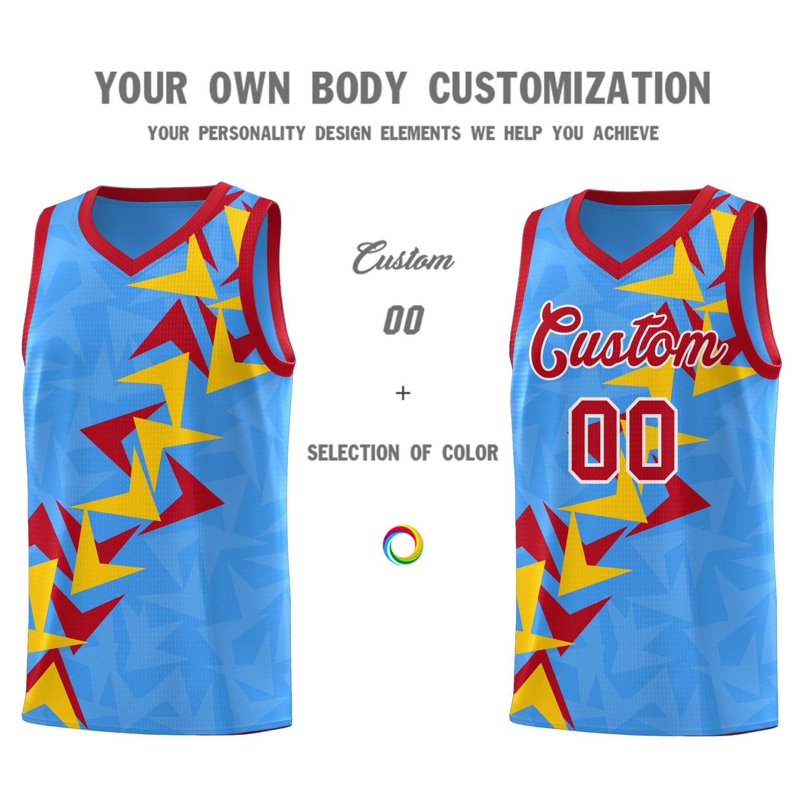 Custom Light Blue Boomerang Pattern Sets Basketball Jersey