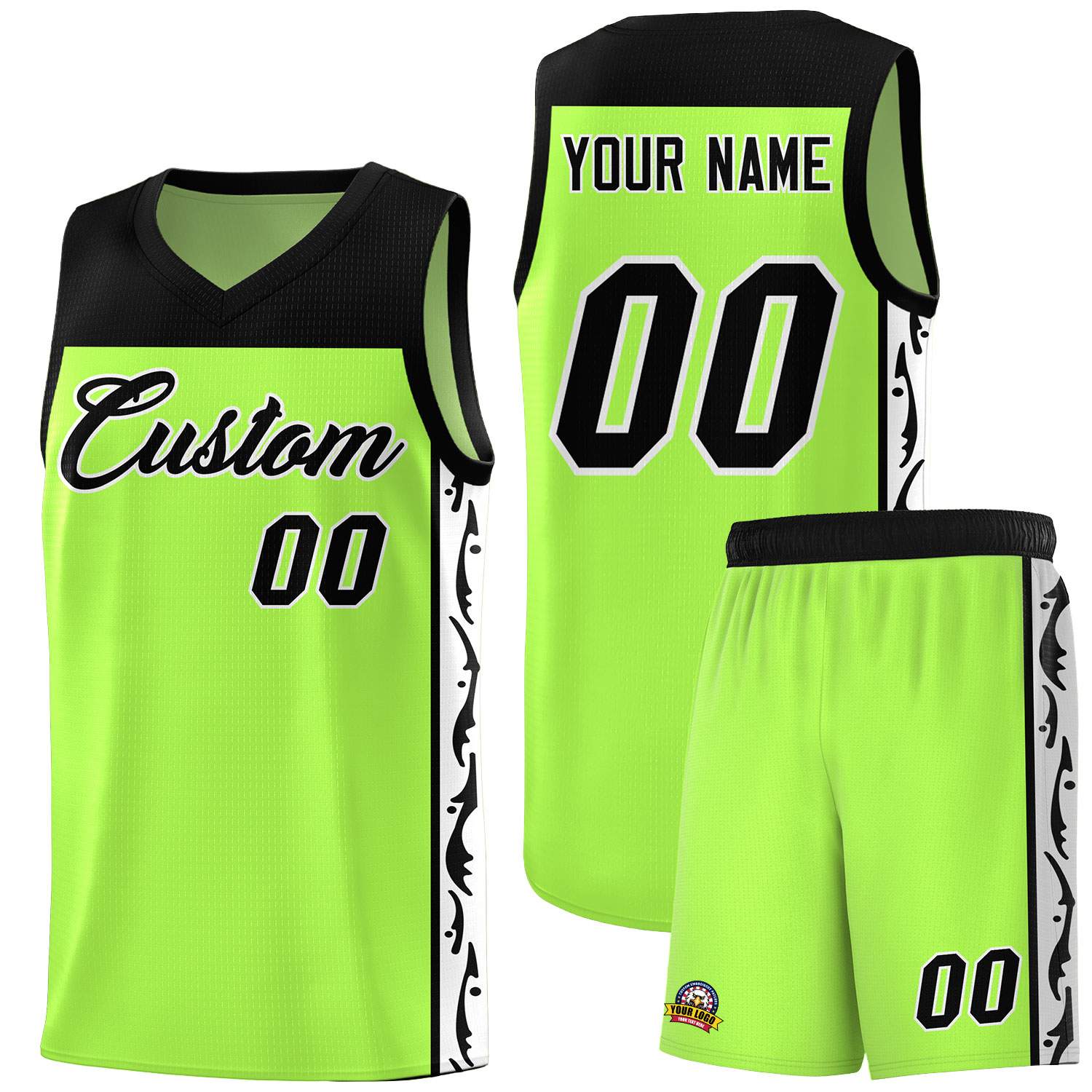 Custom Neon Green Side Pattern Sports Uniform Basketball Jersey