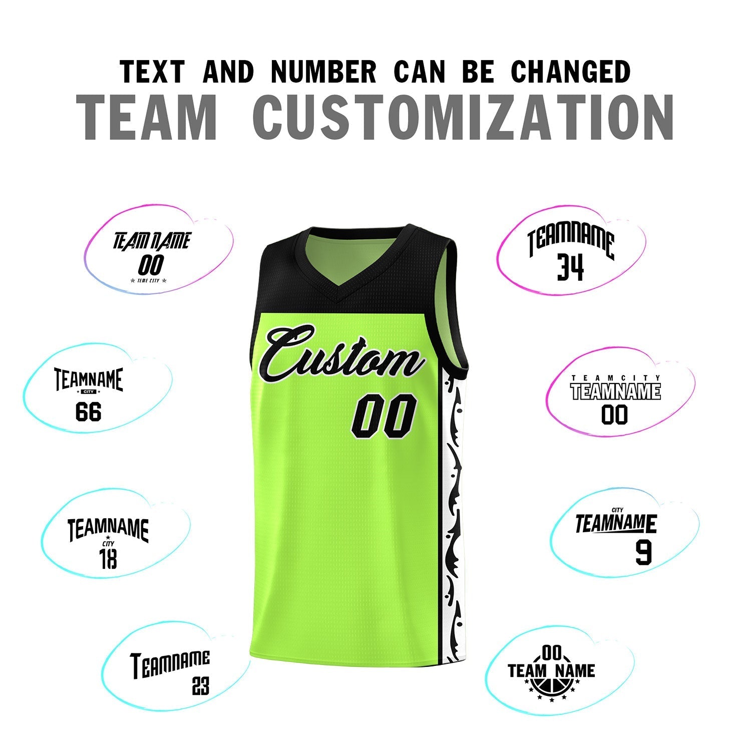 Custom Neon Green Side Pattern Sports Uniform Basketball Jersey