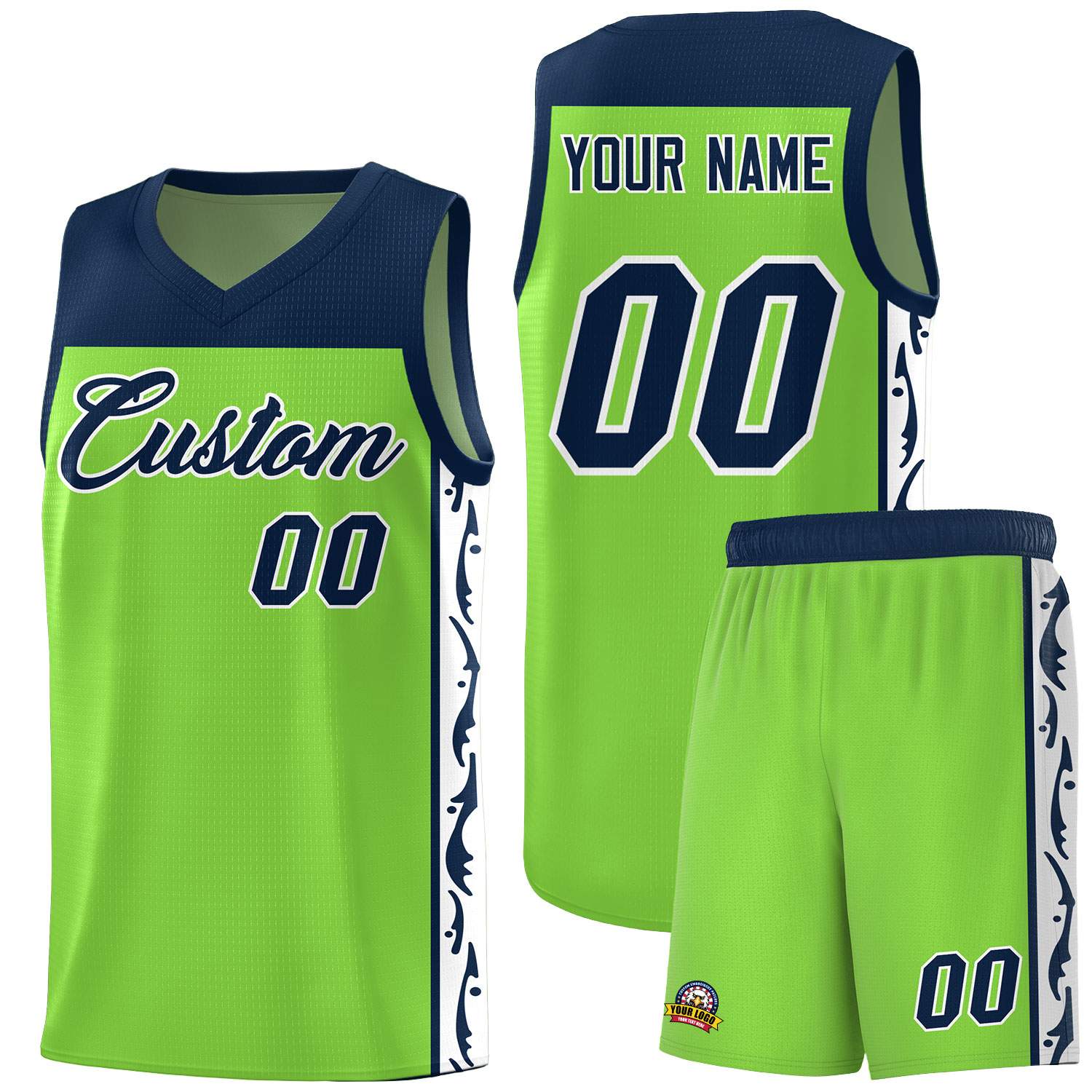 Custom Neon Green Side Pattern Sports Uniform Basketball Jersey