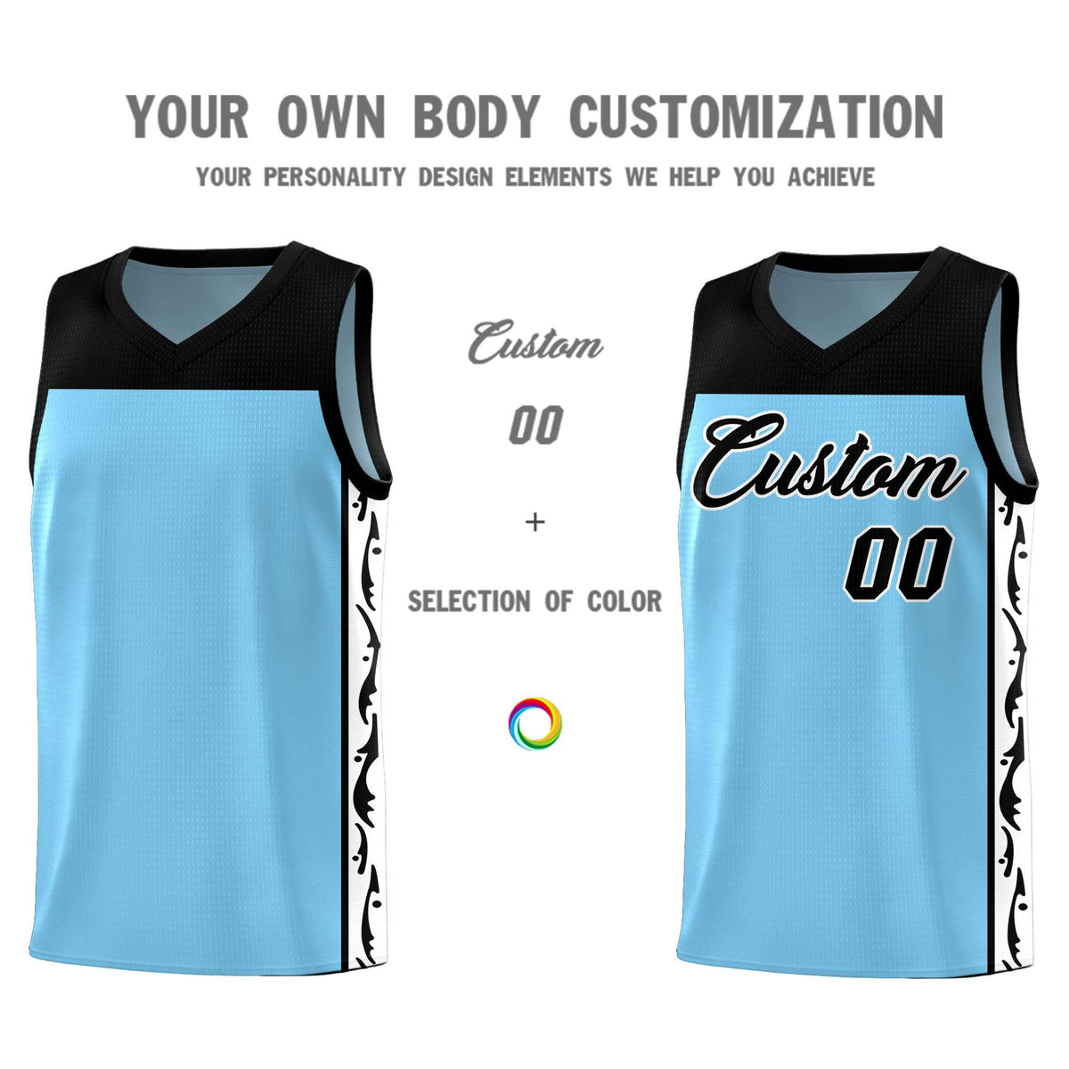 Custom Light Blue Side Pattern Sports Uniform Basketball Jersey