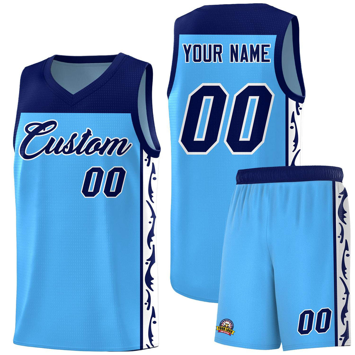 Custom Light Blue Side Pattern Sports Uniform Basketball Jersey
