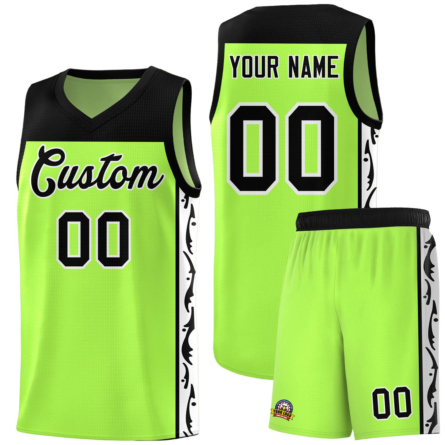 Custom Neon Green Side Pattern Sports Uniform Basketball Jersey