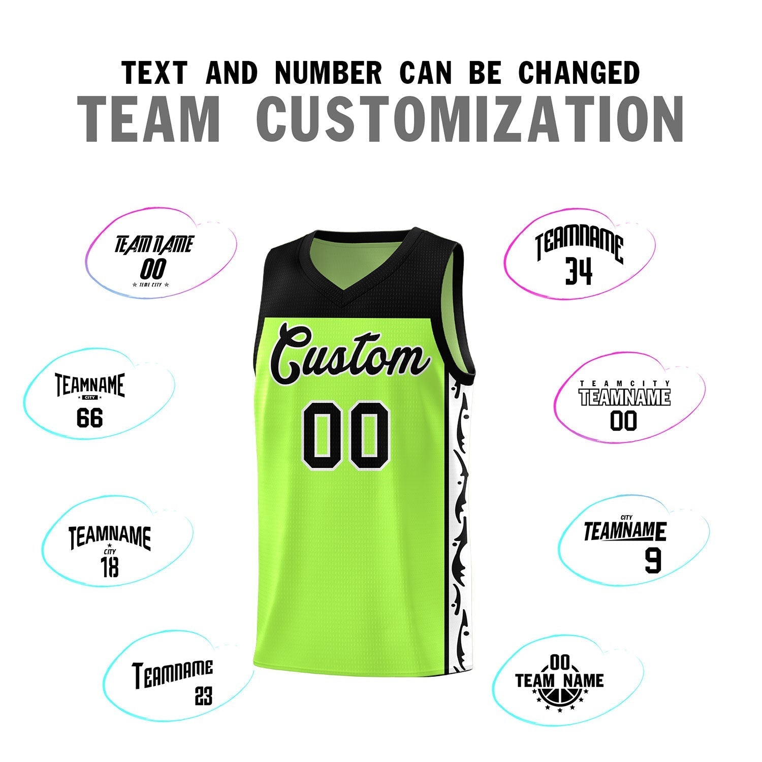 Custom Neon Green Side Pattern Sports Uniform Basketball Jersey