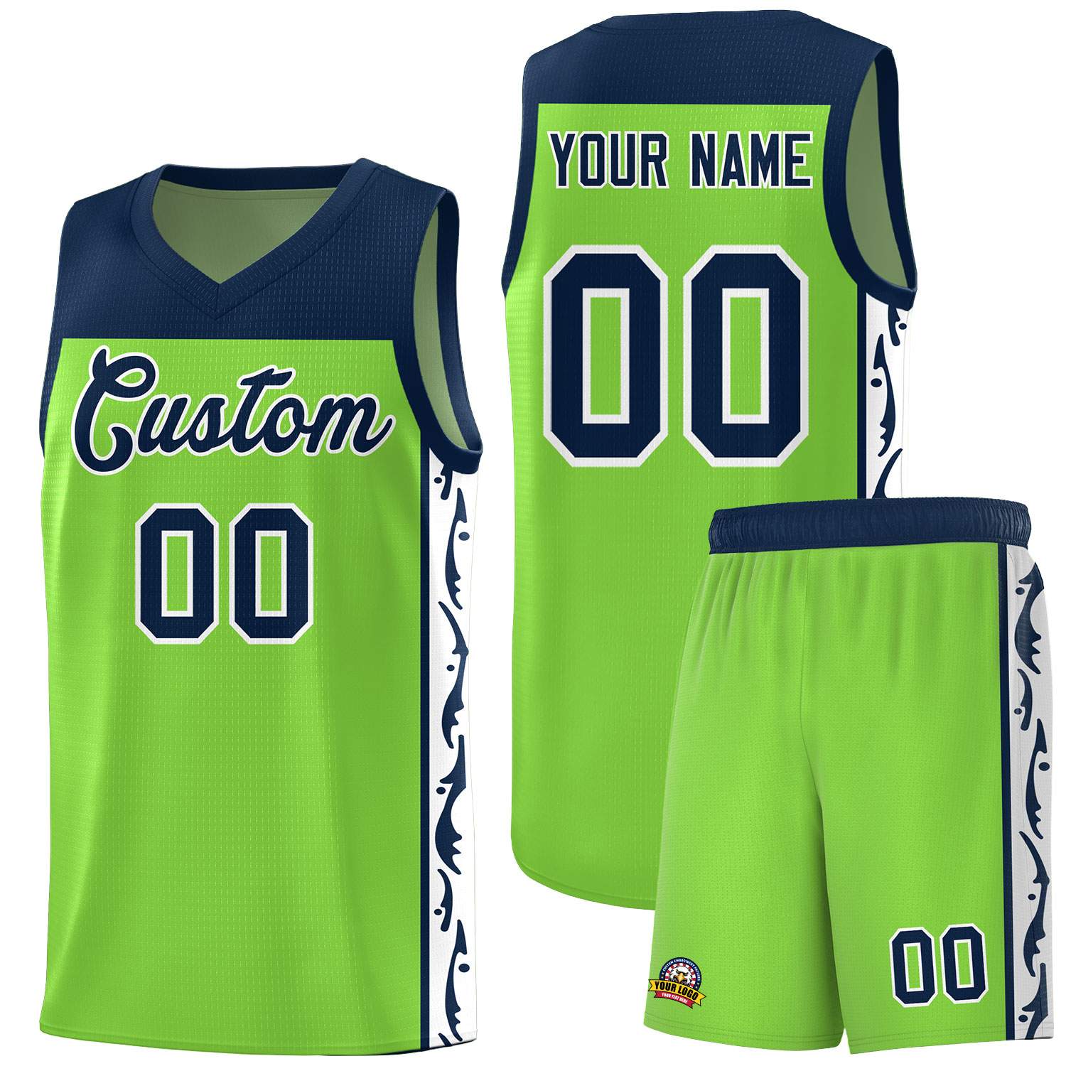 Custom Neon Green Side Pattern Sports Uniform Basketball Jersey