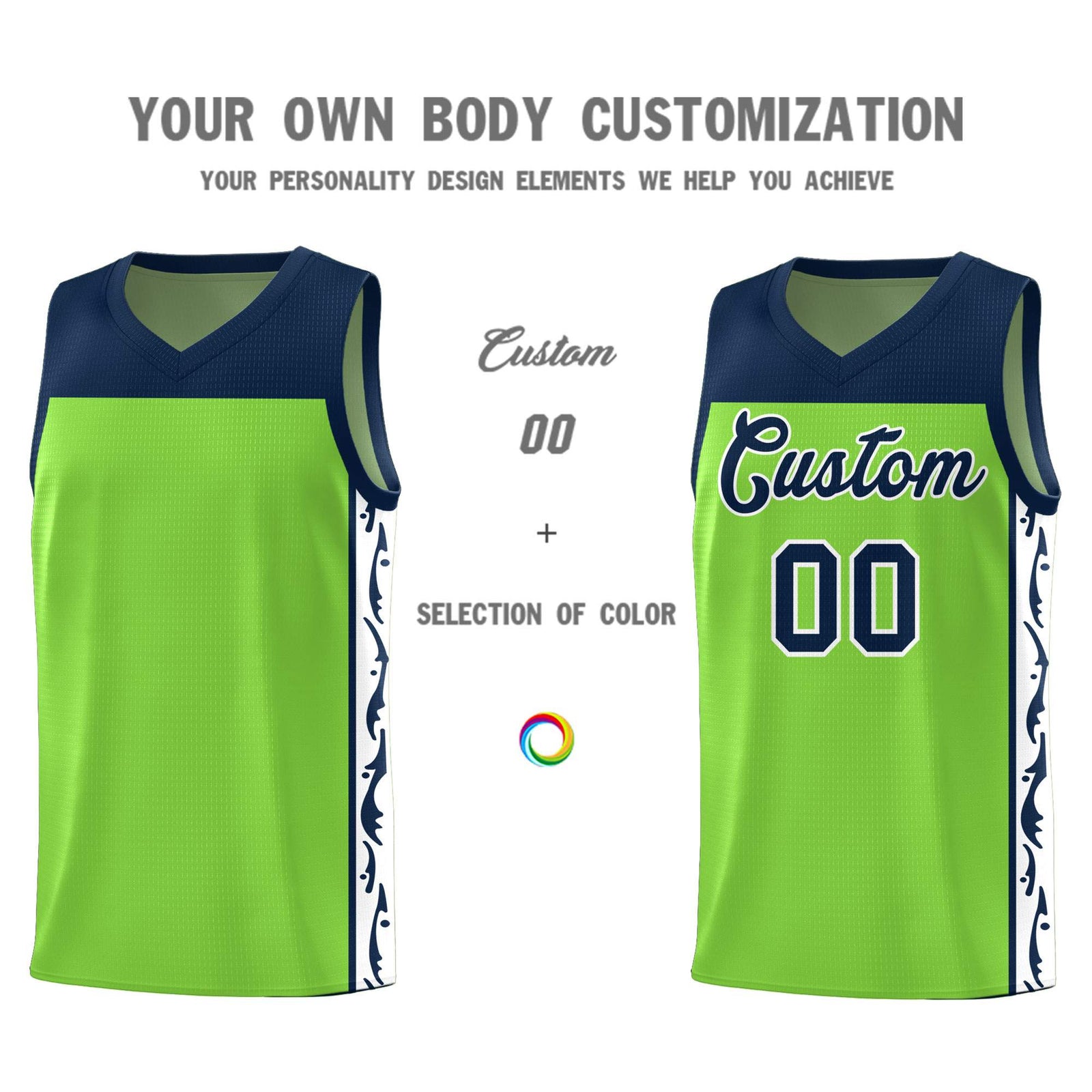 Custom Neon Green Side Pattern Sports Uniform Basketball Jersey