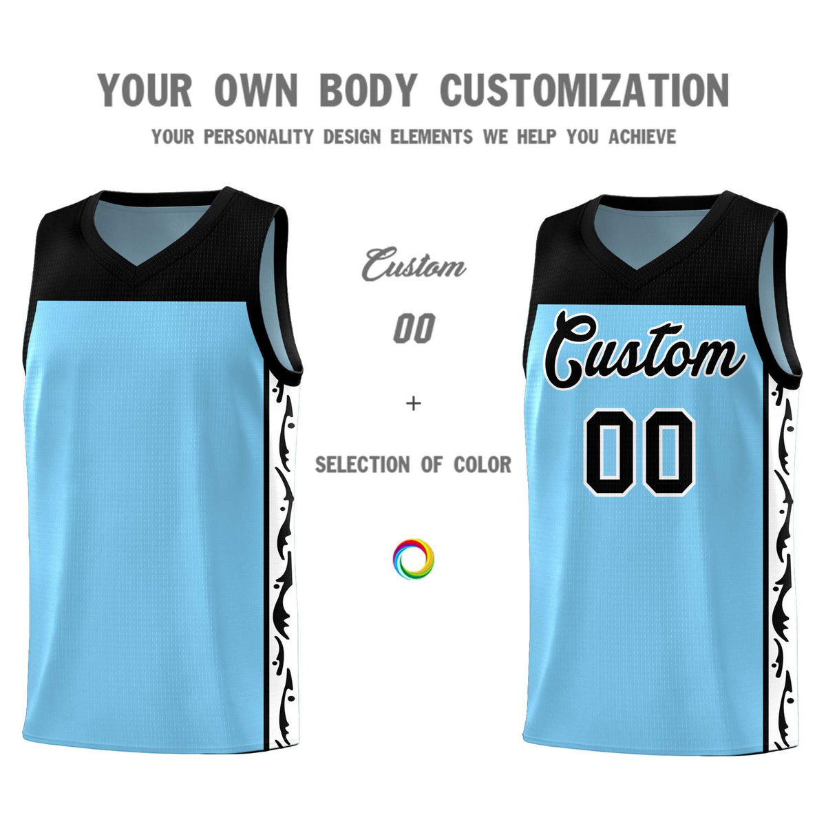 Custom Light Blue Side Pattern Sports Uniform Basketball Jersey
