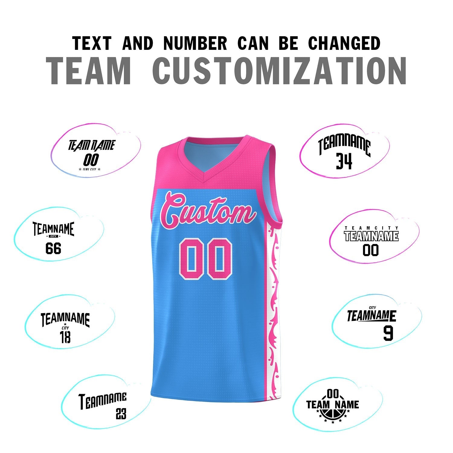 Custom Light Blue Side Pattern Sports Uniform Basketball Jersey