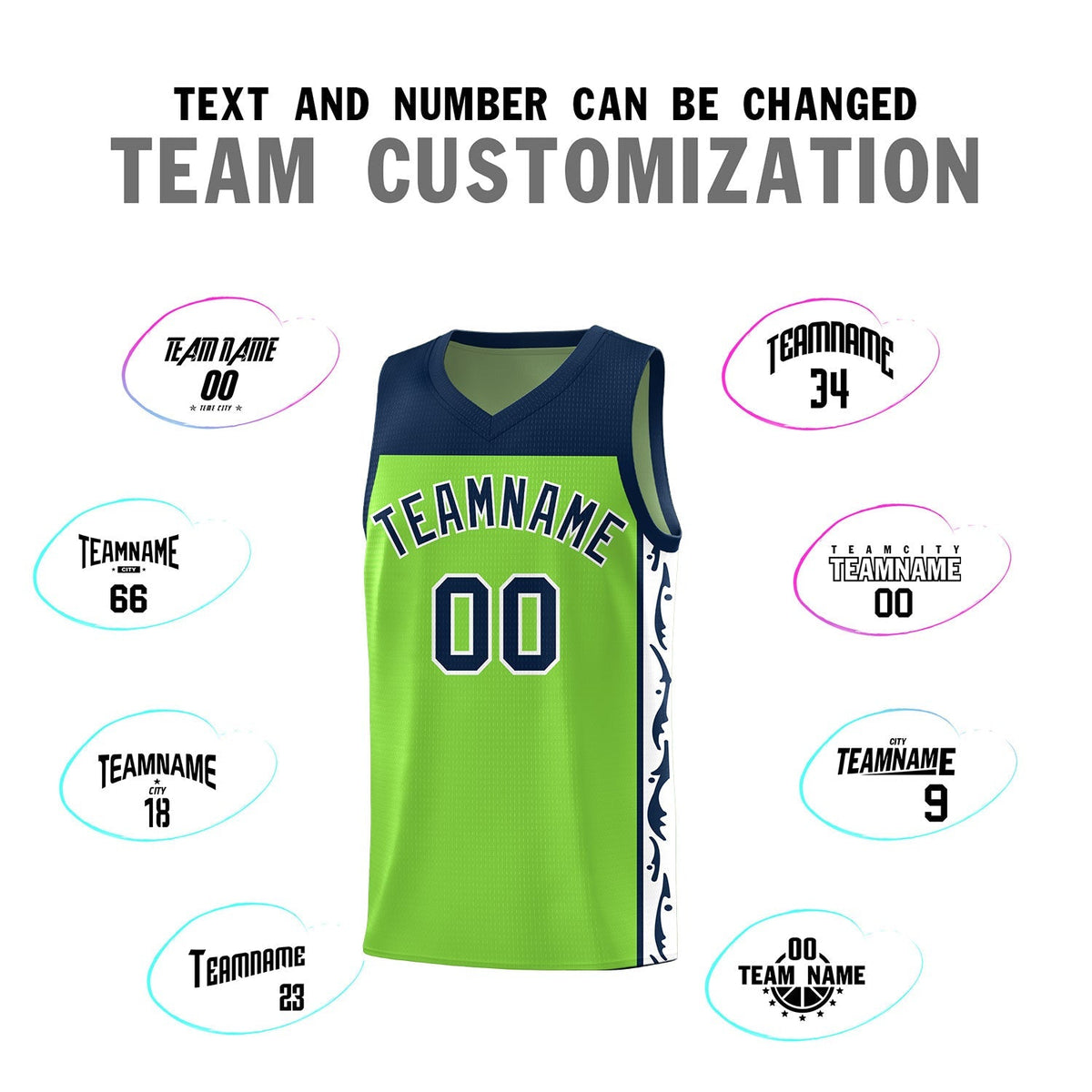 Custom Neon Green Side Pattern Sports Uniform Basketball Jersey