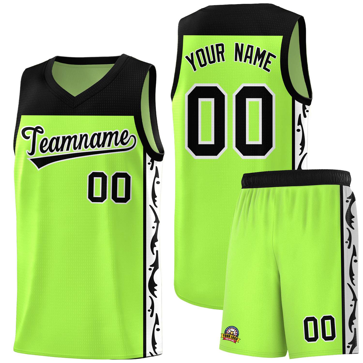 Custom Neon Green Side Pattern Sports Uniform Basketball Jersey