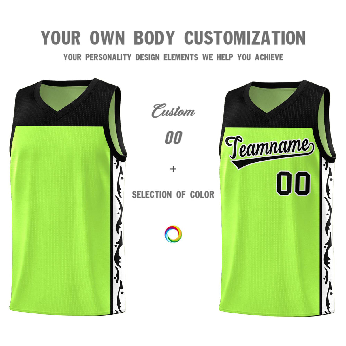 Custom Neon Green Side Pattern Sports Uniform Basketball Jersey