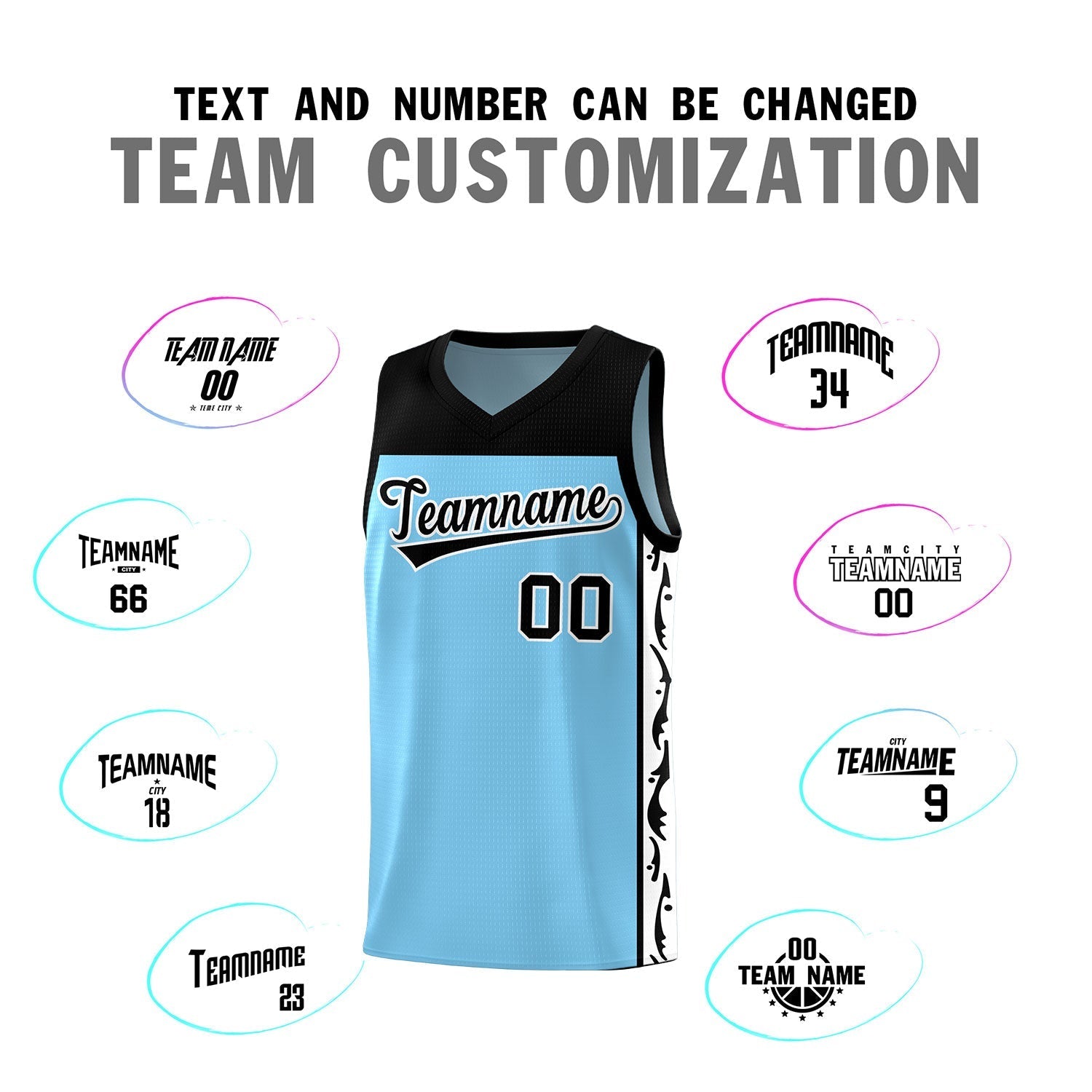 Custom Light Blue Side Pattern Sports Uniform Basketball Jersey