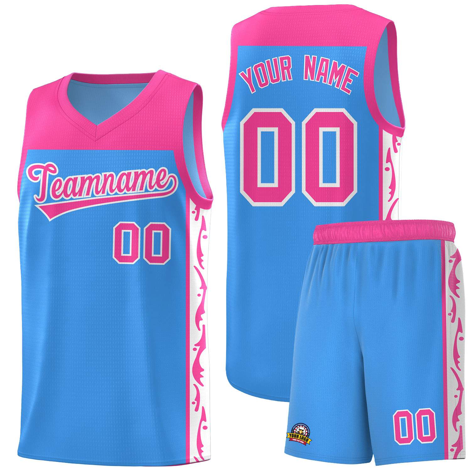 Custom Light Blue Side Pattern Sports Uniform Basketball Jersey