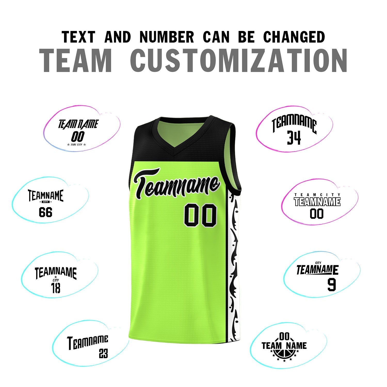 Custom Neon Green Side Pattern Sports Uniform Basketball Jersey