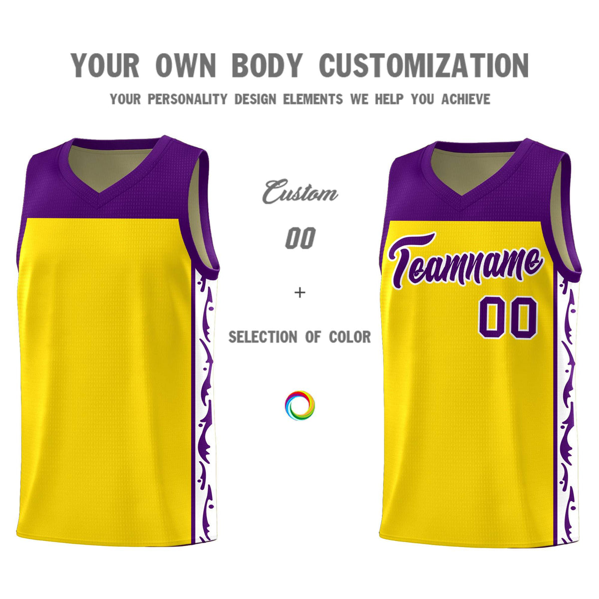 Custom Gold Side Pattern Sports Uniform Basketball Jersey