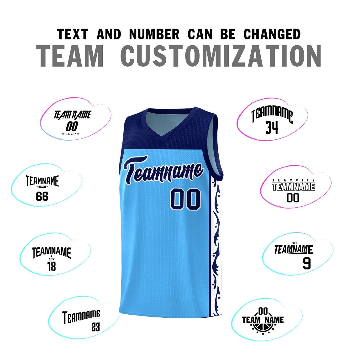 Custom Light Blue Side Pattern Sports Uniform Basketball Jersey