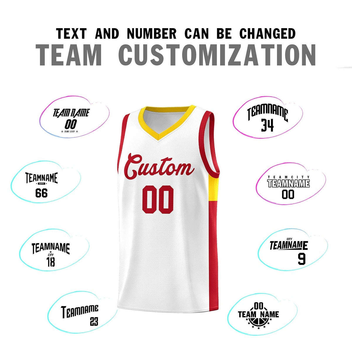 Custom White Red-Gold Side Two-Tone Classic Sports Uniform Basketball Jersey