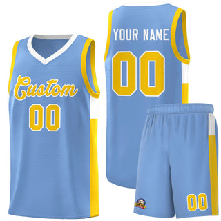 Custom Light Blue Gold-White Side Two-Tone Classic Sports Uniform Basketball Jersey - Style 1