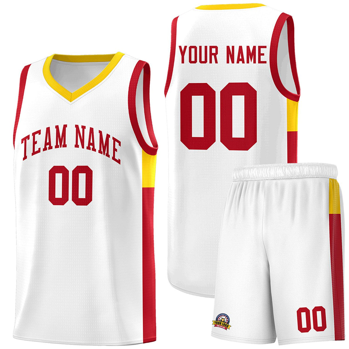 Custom White Red-Gold Side Two-Tone Classic Sports Uniform Basketball Jersey