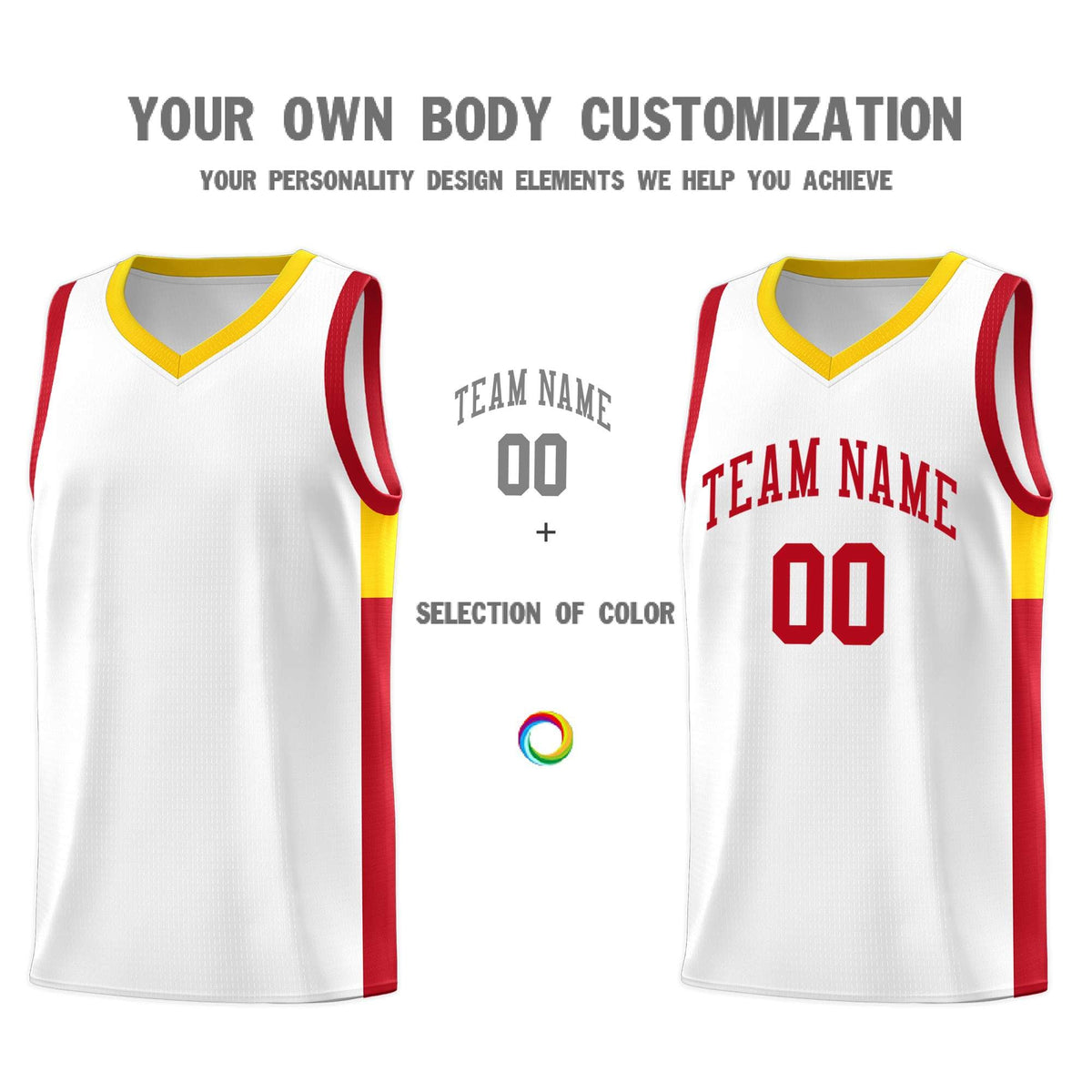 Custom White Red-Gold Side Two-Tone Classic Sports Uniform Basketball Jersey