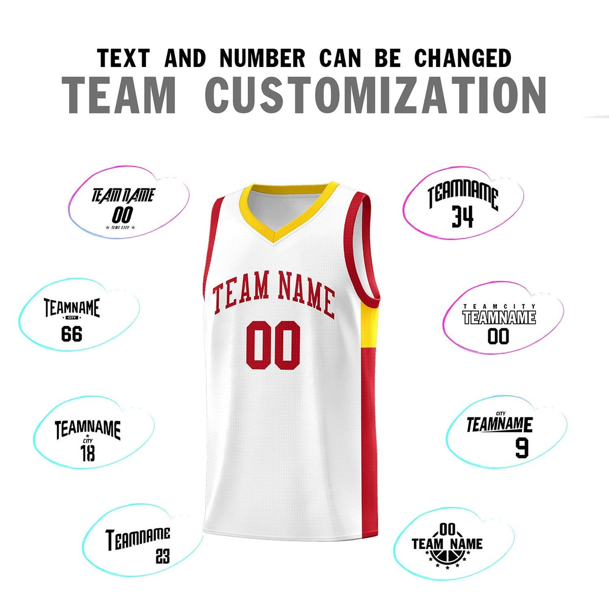 Custom White Red-Gold Side Two-Tone Classic Sports Uniform Basketball Jersey