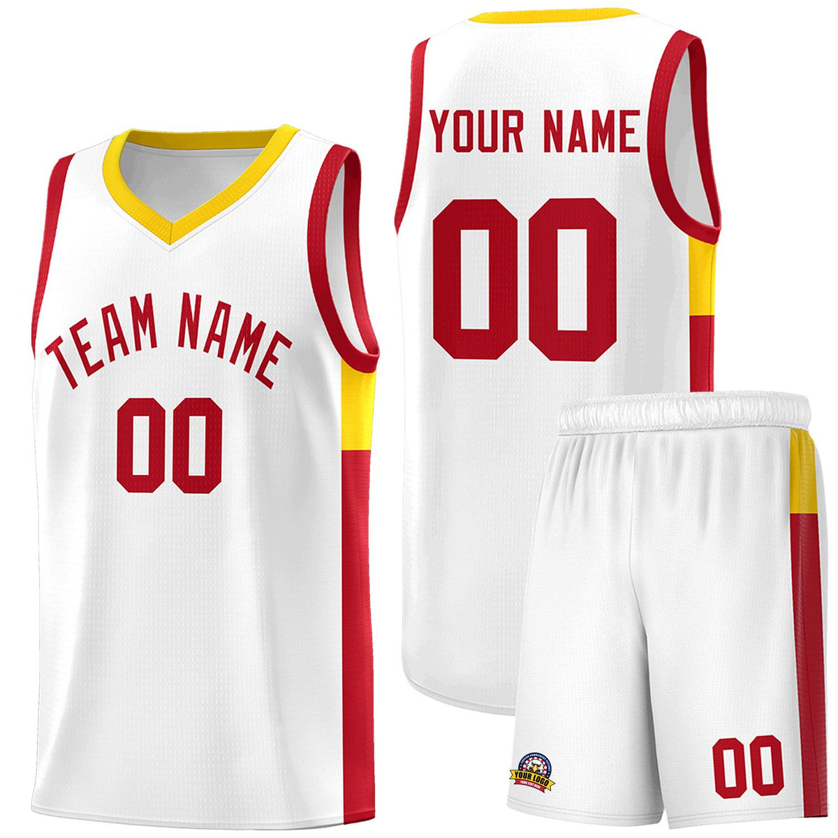 Custom White Red-Gold Side Two-Tone Classic Sports Uniform Basketball Jersey