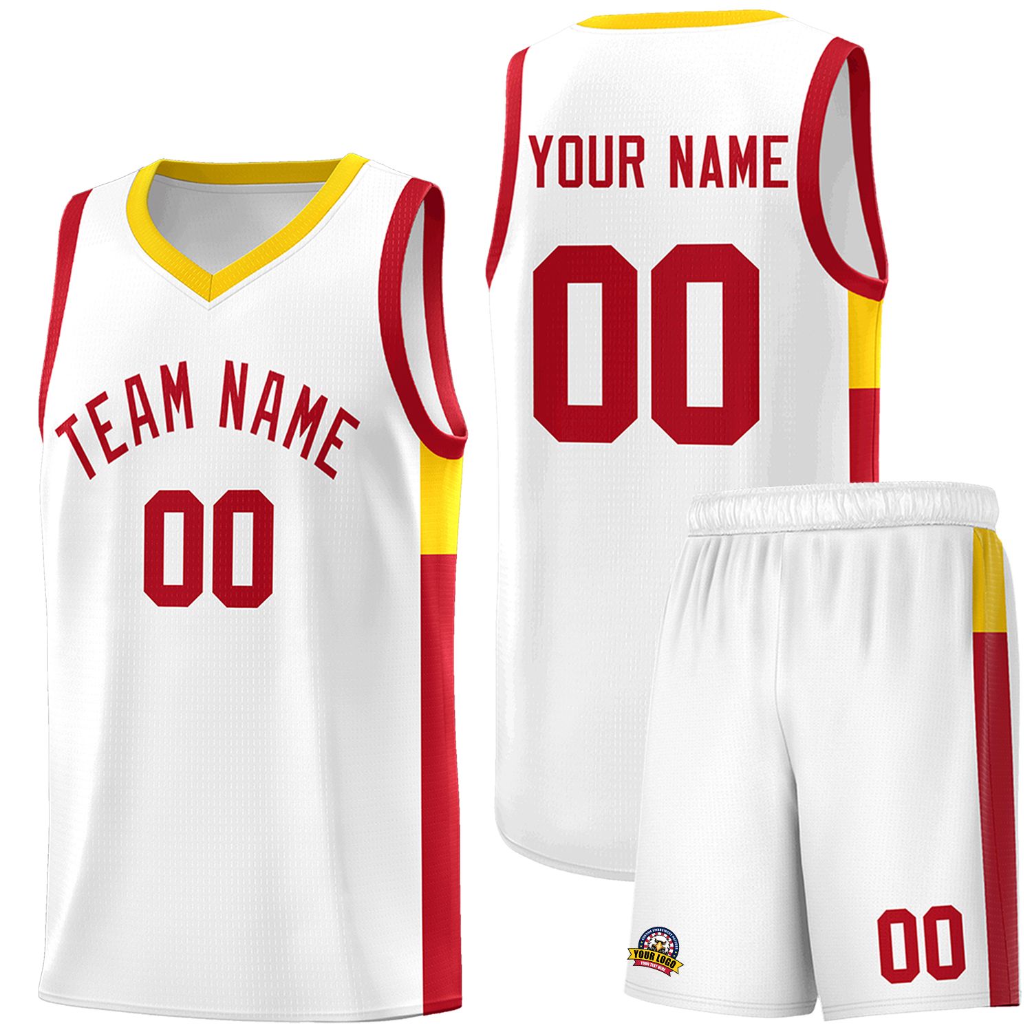 Custom White Red-Gold Side Two-Tone Classic Sports Uniform Basketball Jersey