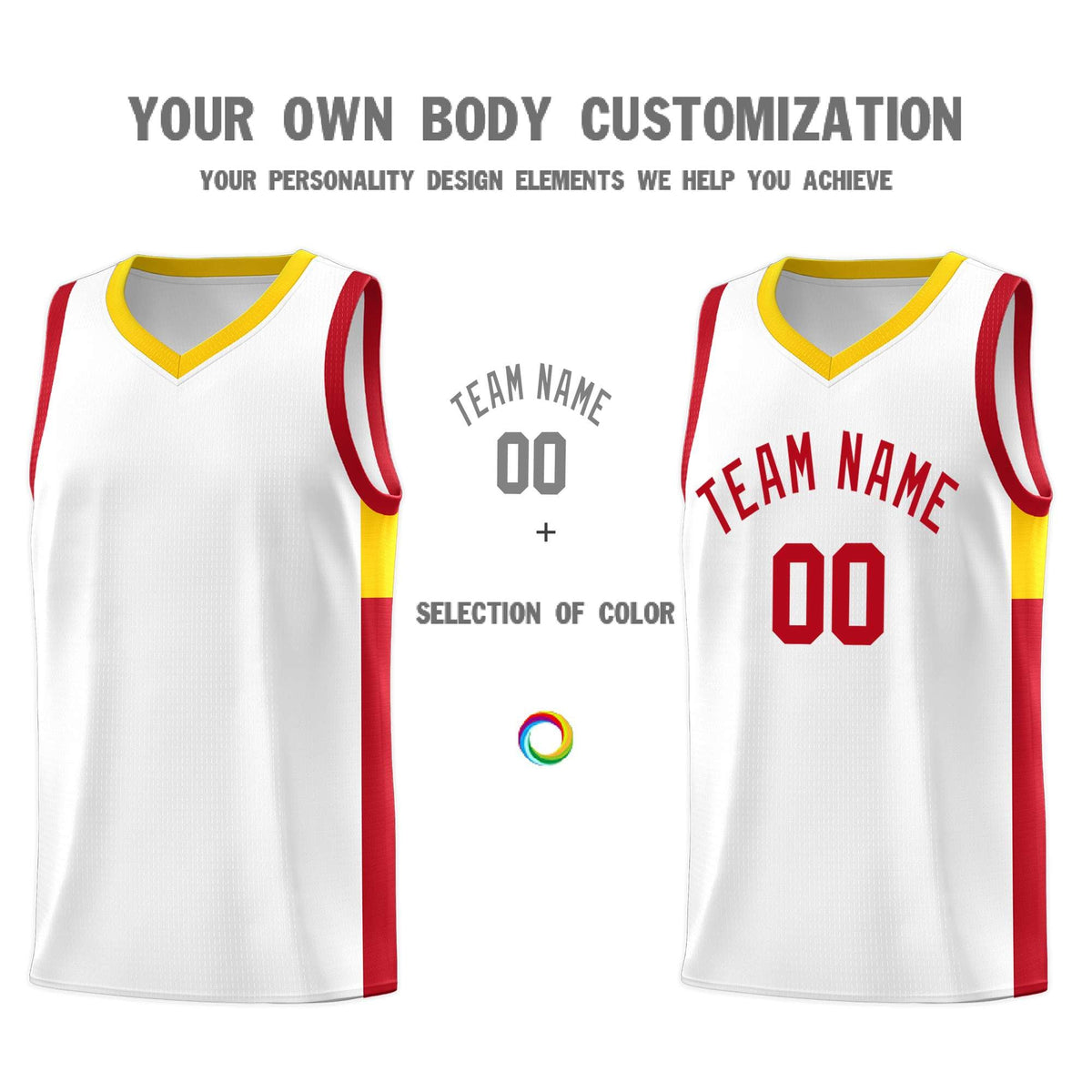 Custom White Red-Gold Side Two-Tone Classic Sports Uniform Basketball Jersey