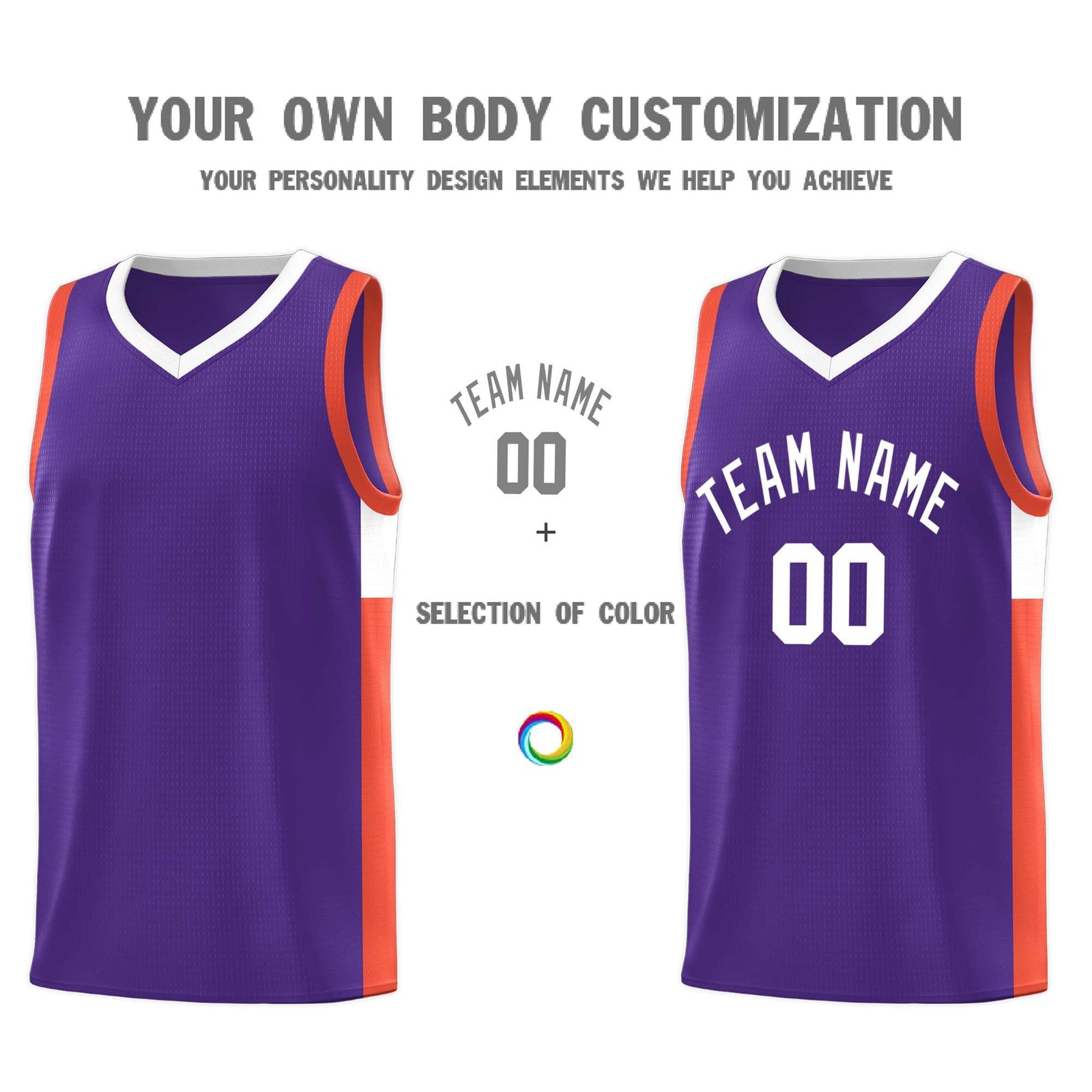 Custom Purple White-Orange Side Two-Tone Classic Sports Uniform Basketball Jersey