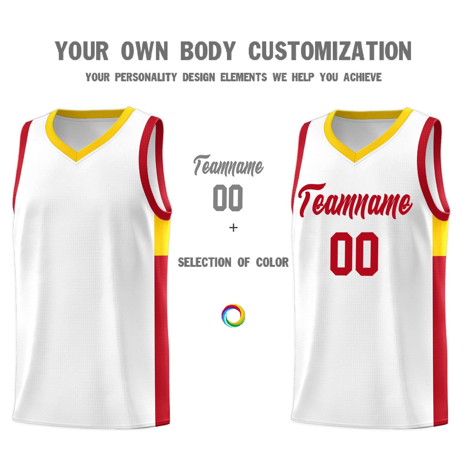 Custom White Red-Gold Side Two-Tone Classic Sports Uniform Basketball Jersey