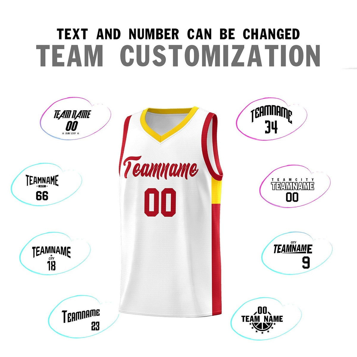 Custom White Red-Gold Side Two-Tone Classic Sports Uniform Basketball Jersey