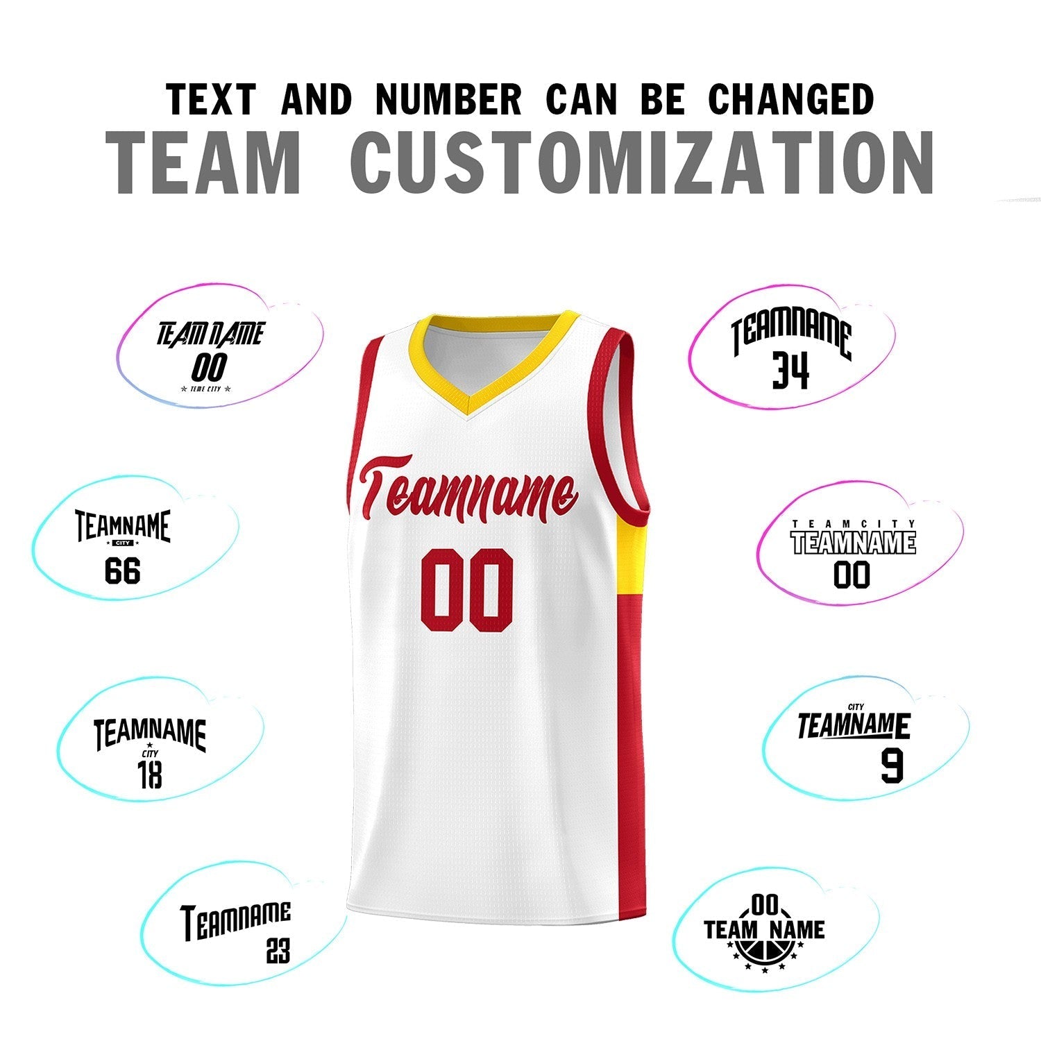 Custom White Red-Gold Side Two-Tone Classic Sports Uniform Basketball Jersey