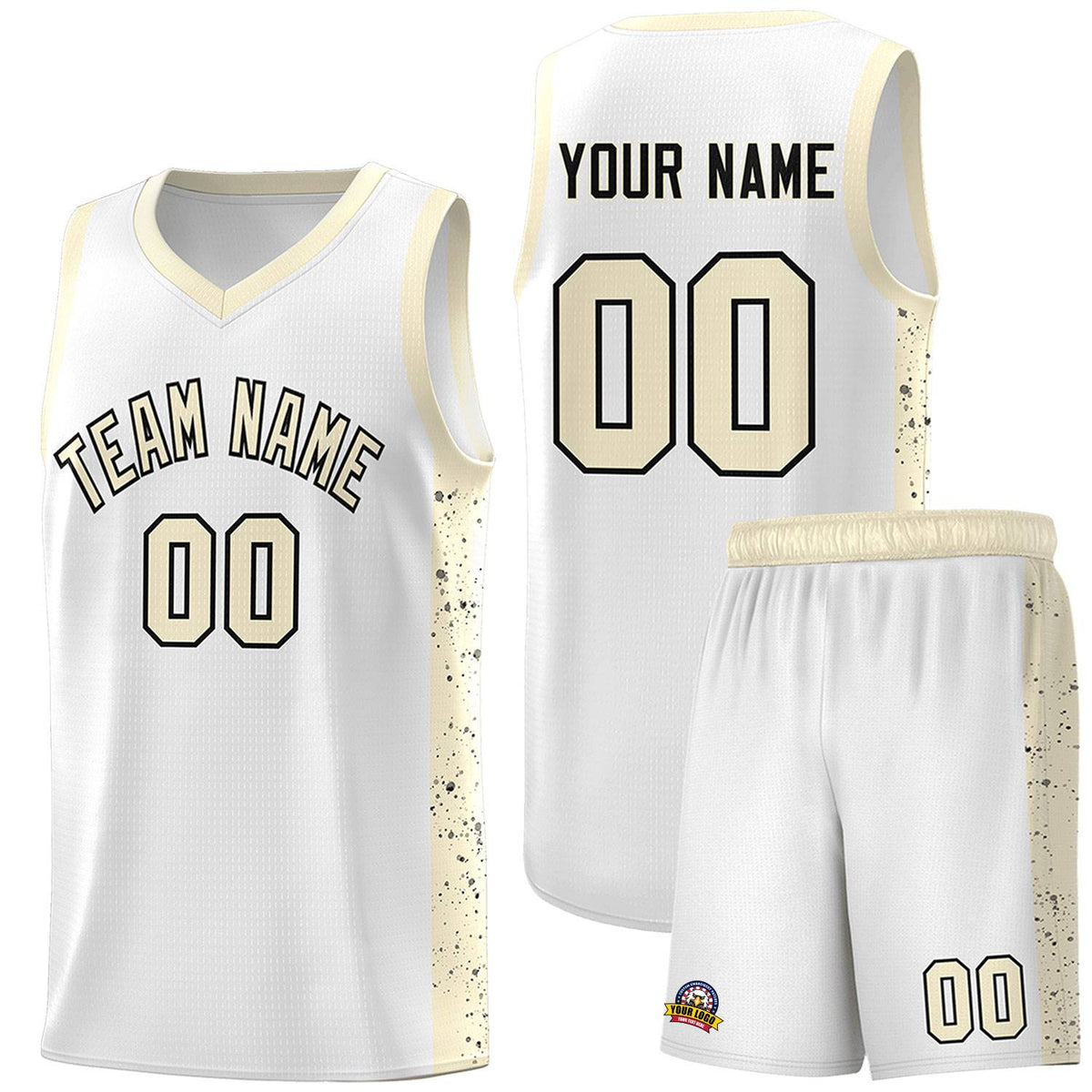 Custom White Cream-Black Red Side Splash Sports Uniform Basketball Jersey