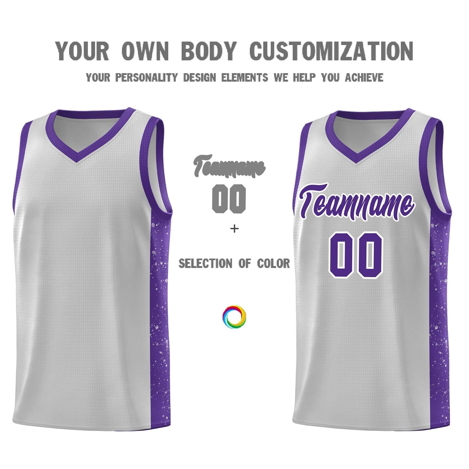 Custom Gray Purple-White Side Splash Sports Uniform Basketball Jersey