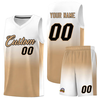 Custom White Old Gold Gradient Fashion Sets Sports Uniform Basketball Jersey - Style 1