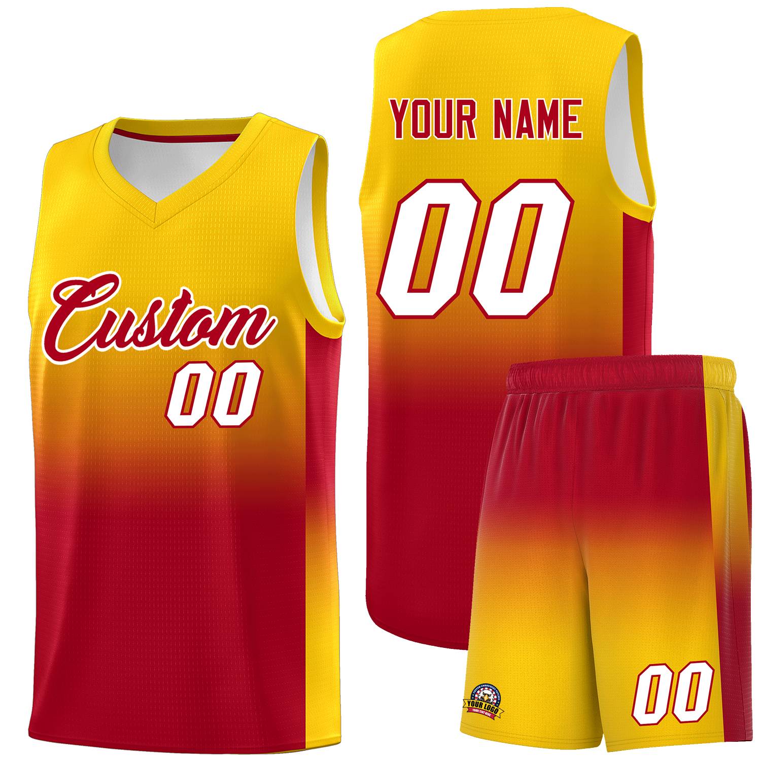 Custom Gold Red Gradient Fashion Sets Sports Uniform Basketball Jersey