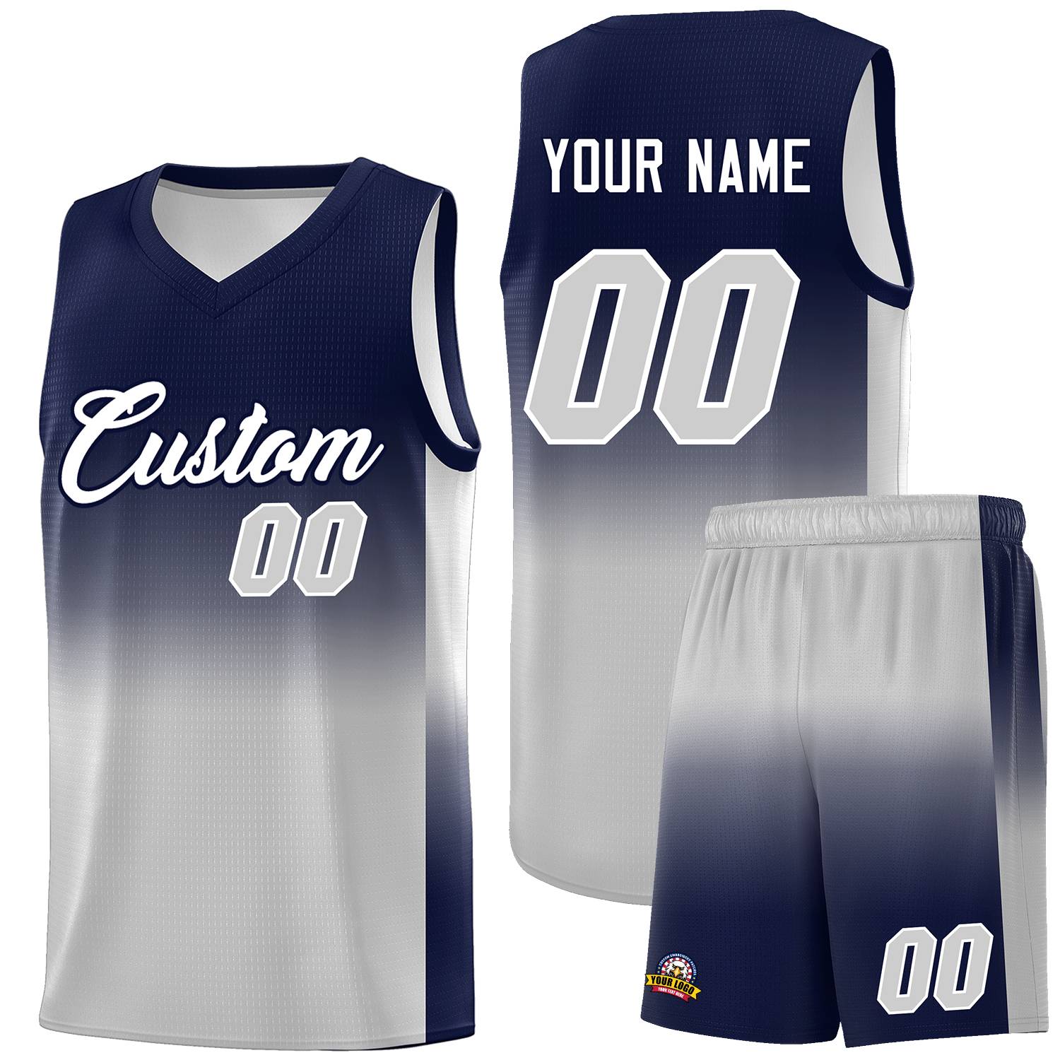 Custom Navy Gray Gradient Fashion Sets Sports Uniform Basketball Jersey