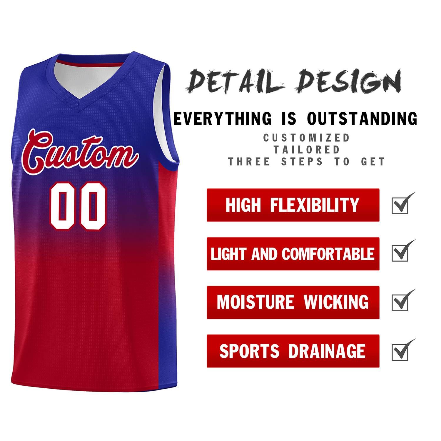 Custom Royal Red Gradient Fashion Sets Sports Uniform Basketball Jersey